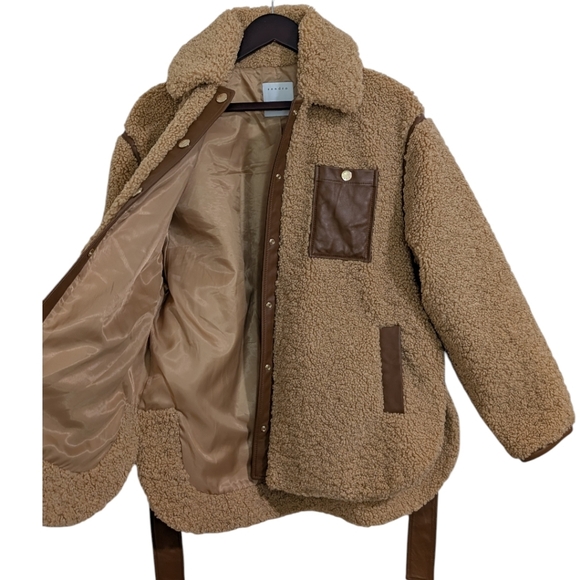 SANDRO Maddox belted faux-fur teddy jacket Size US 4 NWOT - Picture 5 of 11